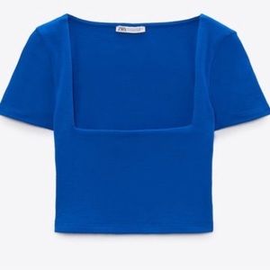Zara Preppy Blue Cropped Women’s Top